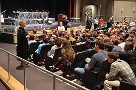 Justice Goodson visits with students after oral argument.