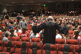 Chief Justice Brill visits with students after oral argument.