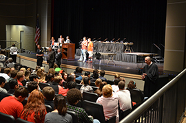 Justice Danielson visits with students after oral argument.