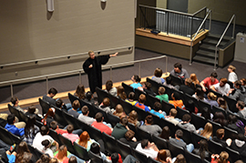 Justice Goodson visits with students after oral argument.