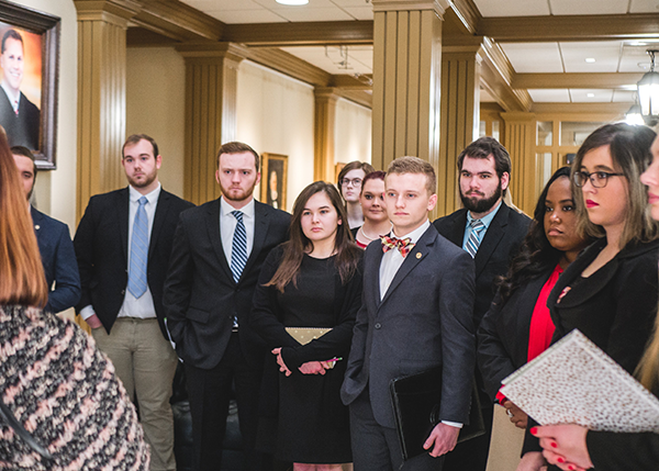 Students visiting the Justice Building